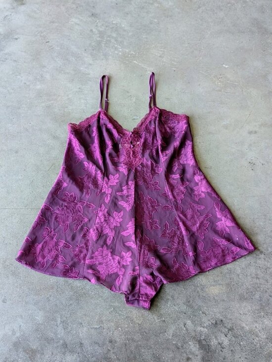 Vintage Other - Vintage Solange Purple Floral Jacquard Sheer Romper Lingerie Nightie size 18/20